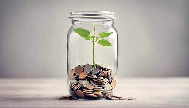 a glass jar with a plant growing out of it and a plant growing out of it