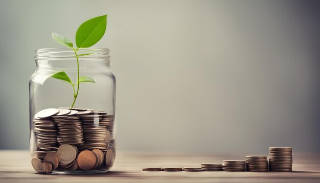 Photo a glass jar with a plant growing out of it and a plant growing out of it