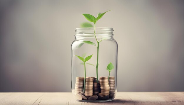 Photo a glass jar with a plant growing out of it and a plant growing out of it