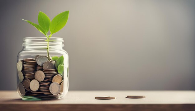 Photo a glass jar with a plant growing out of it