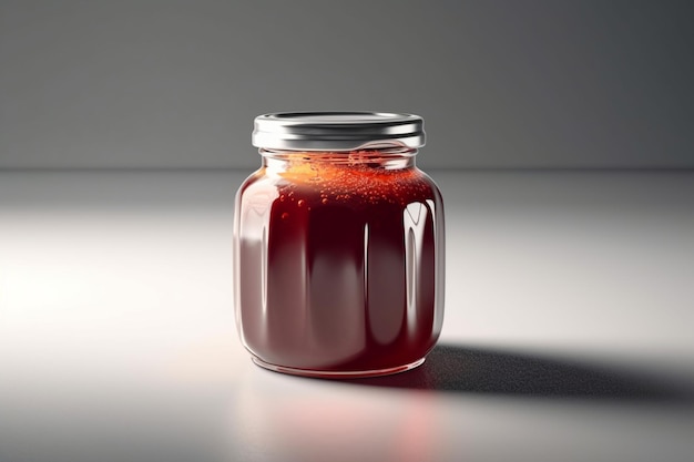 Glass Jar with Sauce or Jam isolated on light gray background