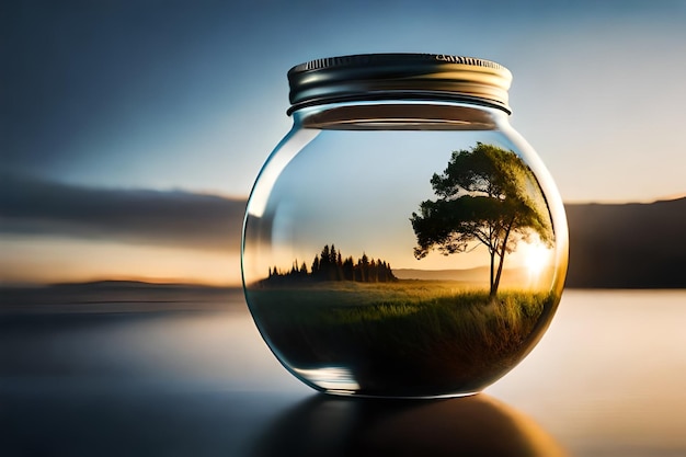 Photo a glass jar with a tree inside it