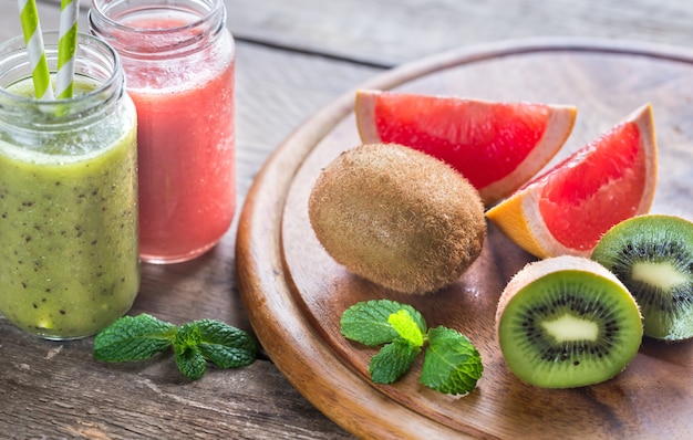 Glass jars of fruit  smoothies