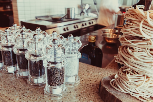 Glass jars with spices