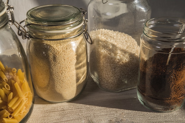 Glass jars with well-preserved foods