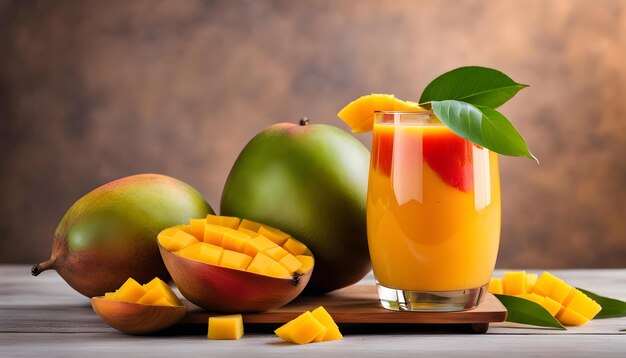 a glass of juice and fruit on a tray with a glass of orange juice