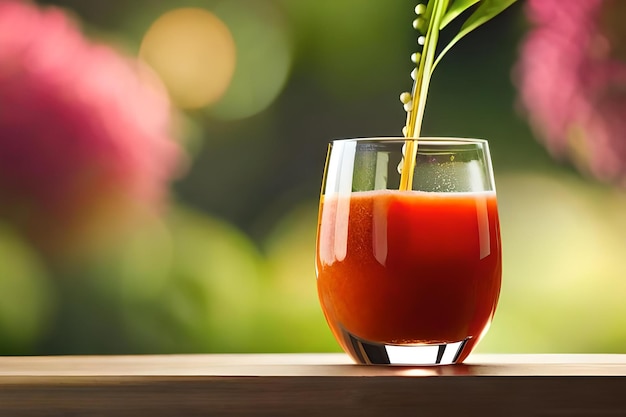 Foto un bicchiere di succo è posto sul tavolo