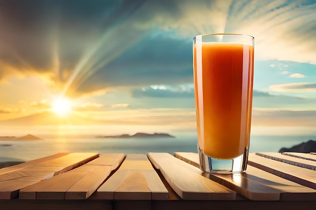 A glass of juice is placed on the table