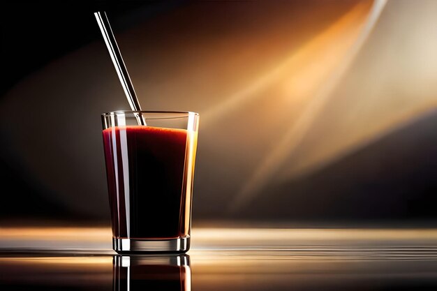 a glass of juice with a straw and a straw.