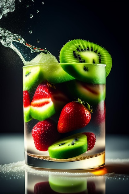 A glass of kiwi fruit being poured into a glass