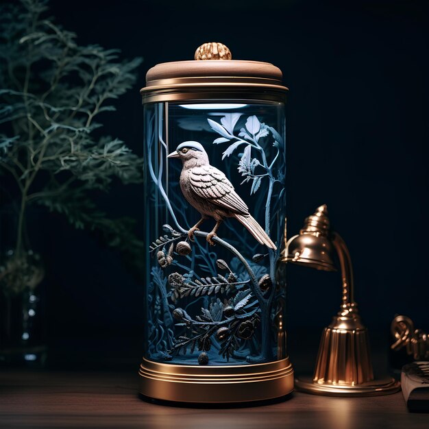 Glass Lamp with Bird Embossing