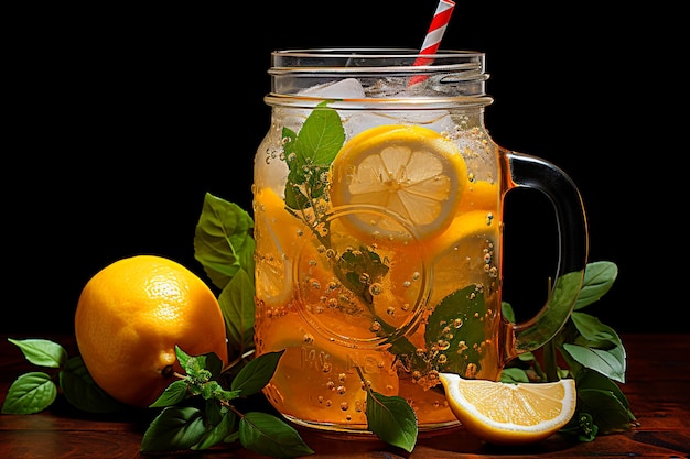 glass of lemonade on dark background