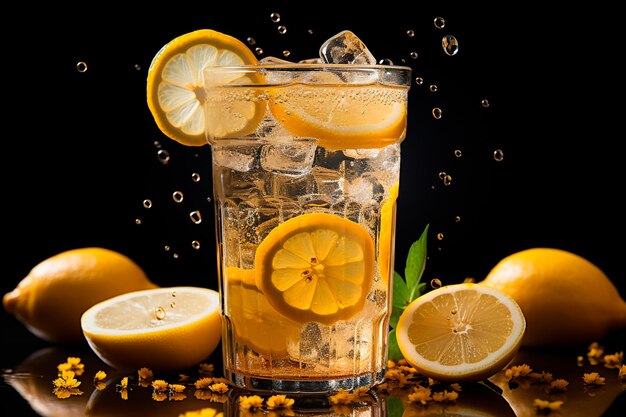 glass of lemonade on dark background