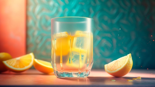 Glass of lemonade illustration with a pastel backdrop Generative AI illustrator