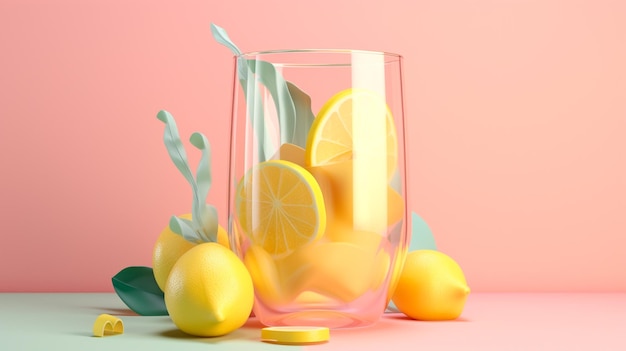 Glass of lemonade illustration with a pastel backdrop Generative AI illustrator
