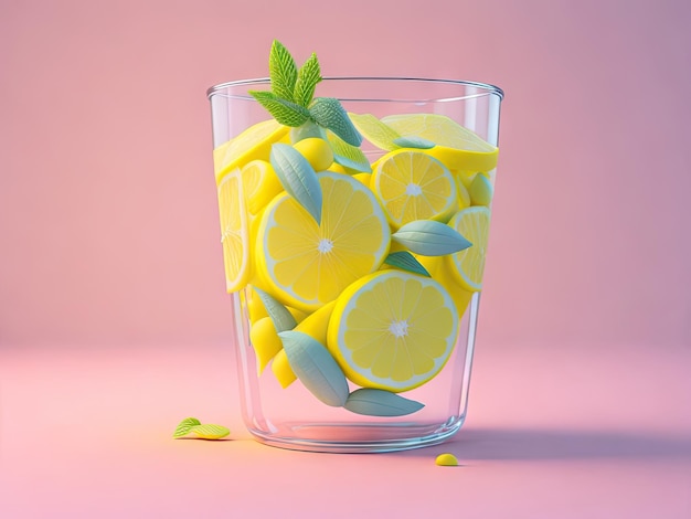 Glass of lemonade on a pastel background ai generative