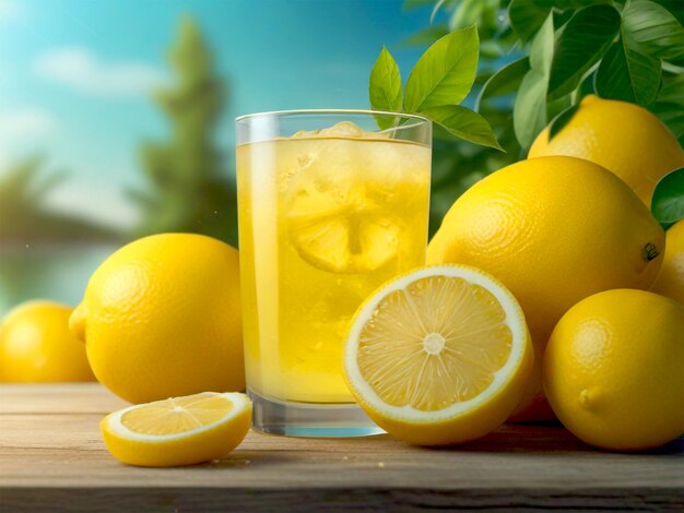 Photo a glass of lemonade sits on a table with lemons and lemons