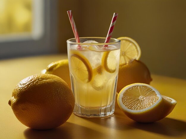 a glass of lemonade sits on a table