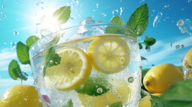 Foto bicchiere di limonata con styling fotografico commerciale