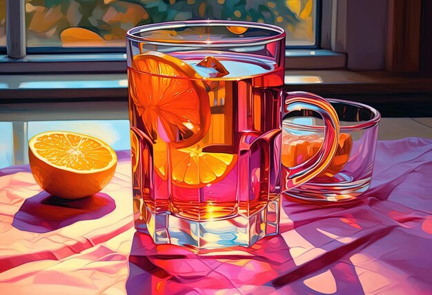 стакан лимонада с чашкой в стиле художника-фотореалиста