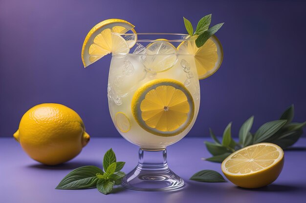 Glass of lemonade with fresh lemons ai generative