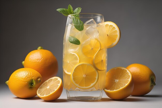 Photo glass of lemonade with fresh lemons ai generative