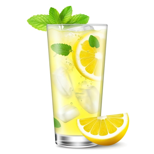 Glass of lemonade with ice and mint isolated on white background