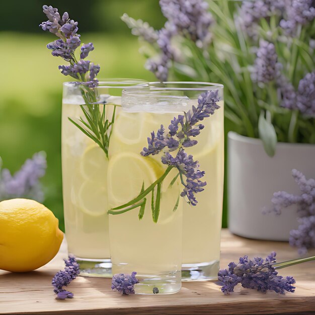 Photo a glass of lemonade with lemon and lemon on a wooden table