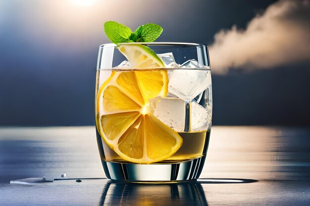 a glass of lemonade with lime and mint leaves.