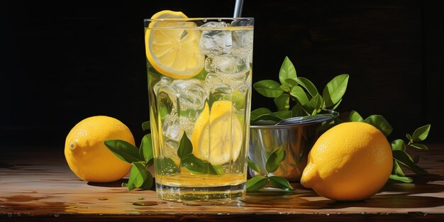 Foto un bicchiere di limonata con una fetta di limone sul bordo