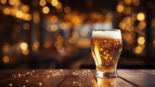 A glass of light beer on a Christmas background