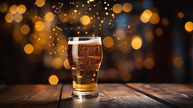 A glass of light beer on a Christmas background