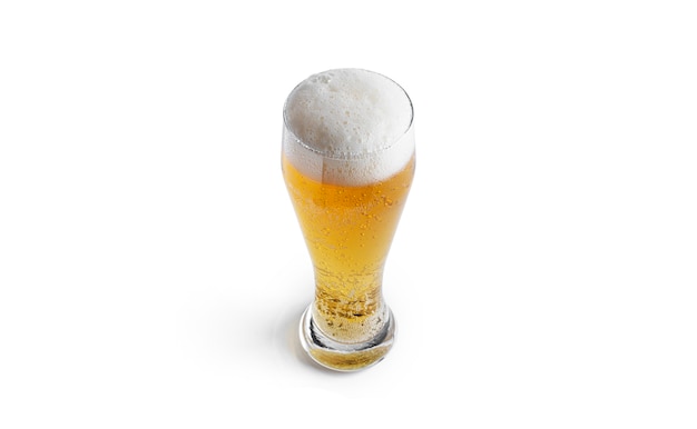 Glass of light beer isolated on white.