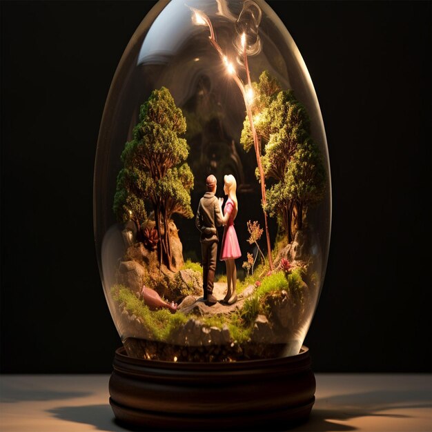 a glass light bulb with a couple on it