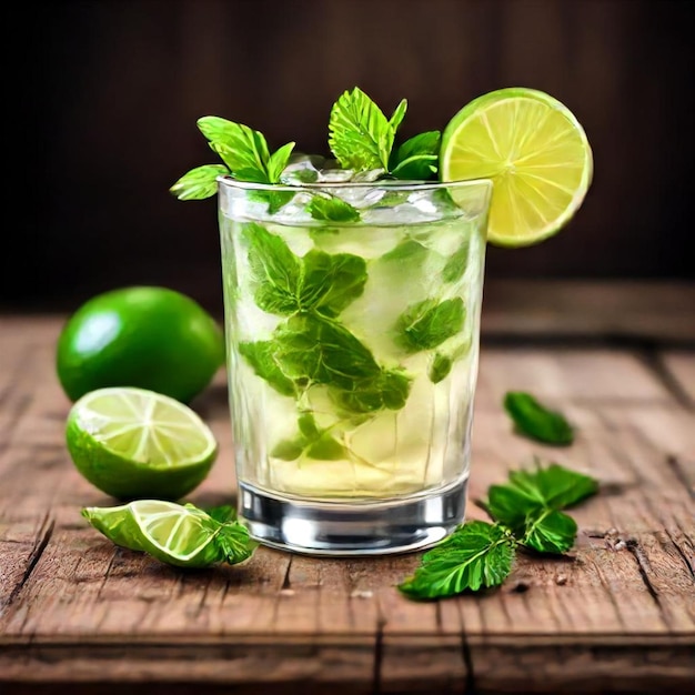 стакан лимонного сока с лаймами и листьями мяты
