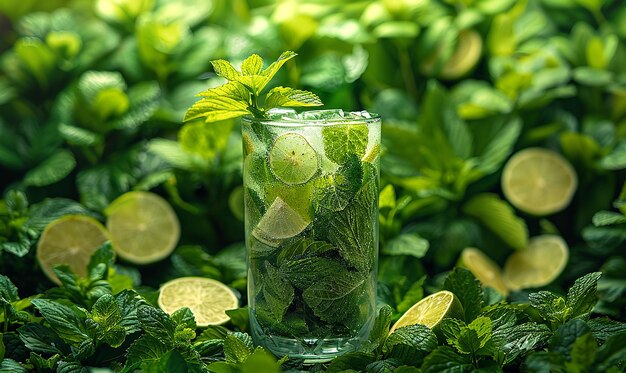 a glass of lime juice with a slice of lime in it