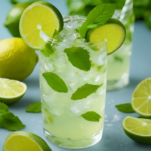 Photo a glass of limeade with limes and limes