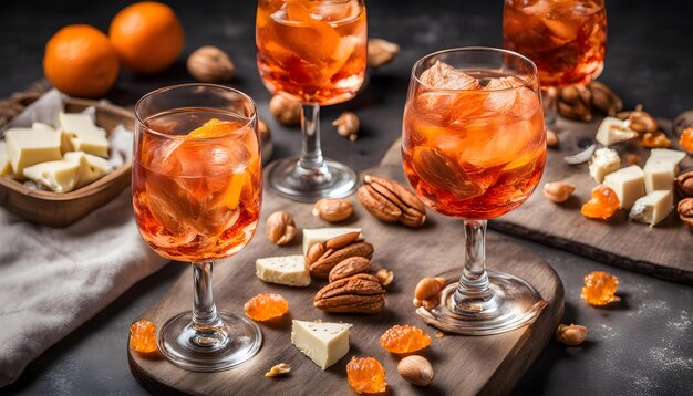 Photo a glass of liquid and some nuts on a wooden table