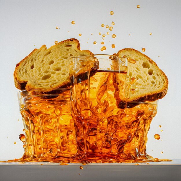 Photo glass of liquid with a piece of bread in it generative ai