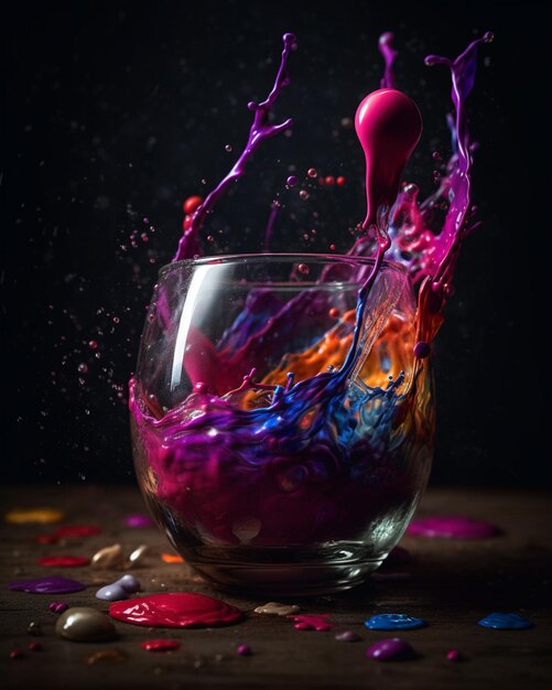A glass of liquid with the word " paint " on it