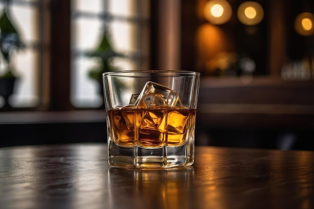 Photo glass of liquor with amaretto on wooden table closeup