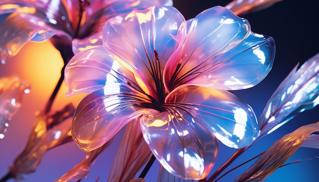 glass made flowers and leaves 3d generative AI