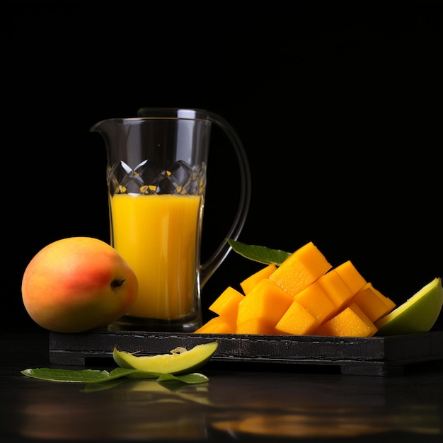 Photo a glass of mango juice next to a glass of mango juice