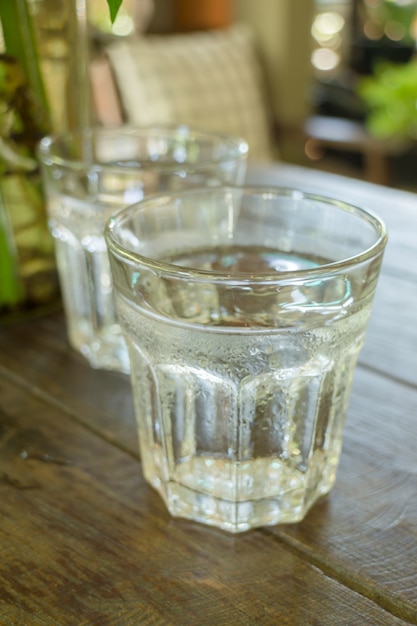 Photo glass of melt iced water