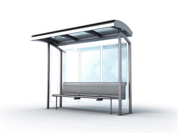 Glass metal bus stop design with empty panel for billboard isolated on white