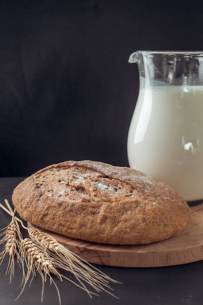 Glass of milk and bread