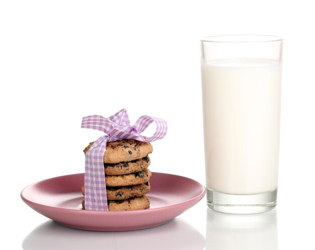 Glass of milk and cookies isolated 