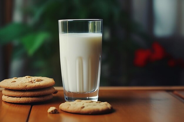 A glass of milk cookies on a plate