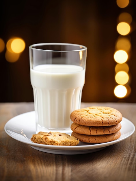 Foto un bicchiere di latte e dei biscotti