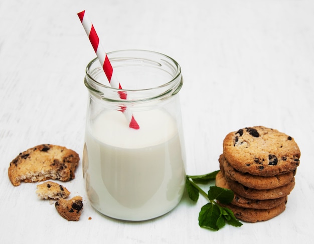 Glass of milk and cookies